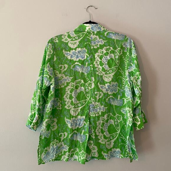 Gretchen Scott Green Blue Button Down Comfy Cozy Shirt Floral Print size Medium - Picture 8 of 12